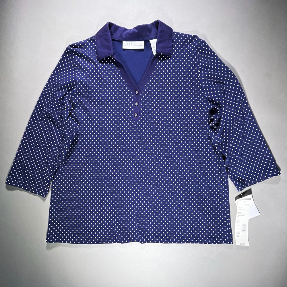 First Issue A Liz Claiborne Company Missy 3/4 Sleeve Polkadot‎ Top Size XL